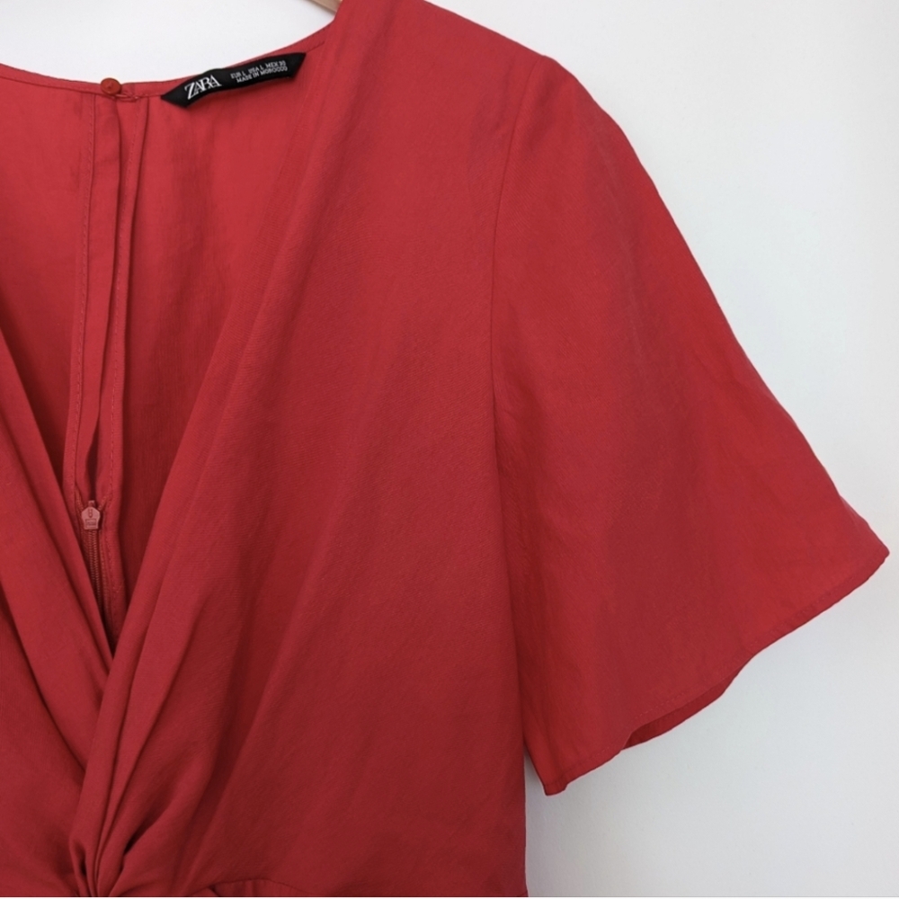 NWT Zara Midi Dress Sarong Style Twist Front Plunging Neckline Pockets Beachy L - Picture 10 of 17